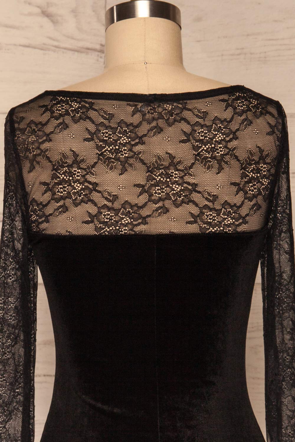 Gostynin Black Velvet Dress with Lace Sleeves back view | La Petite Garçonne