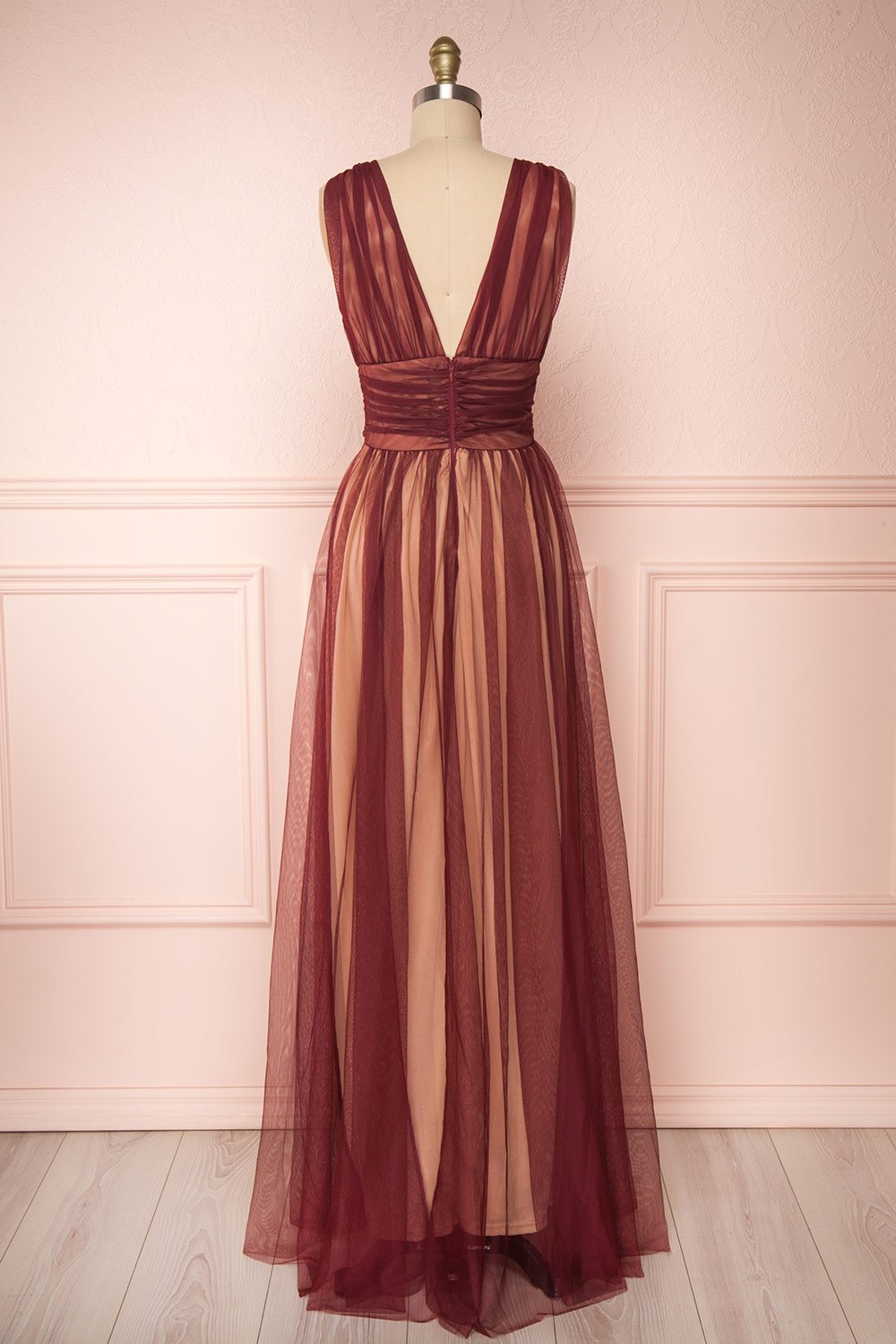 Grendell Burgundy & Beige Gown | Robe Bourgogne back view | Boudoir 1861