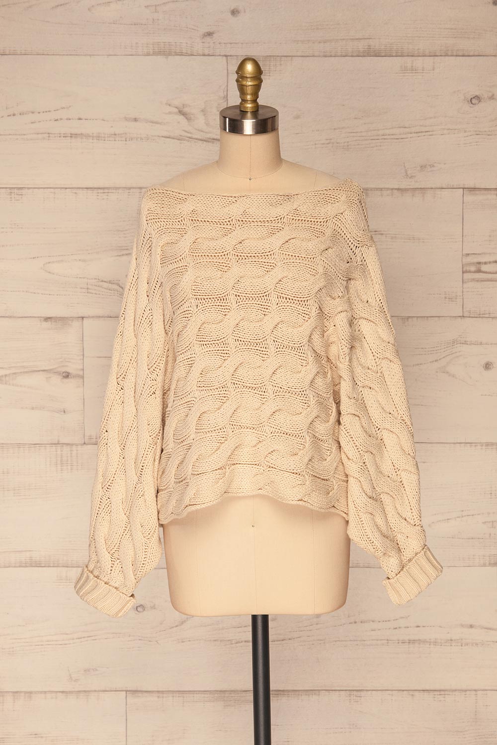 Grodzisk Beige Cropped Knitted Sweater | La petite garçonne front view