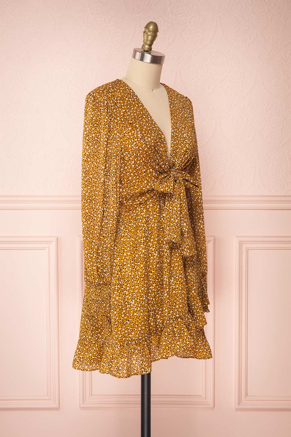 Guada Mustard Yellow Patterned Long Sleeved Dress | Boutique 1861 side view