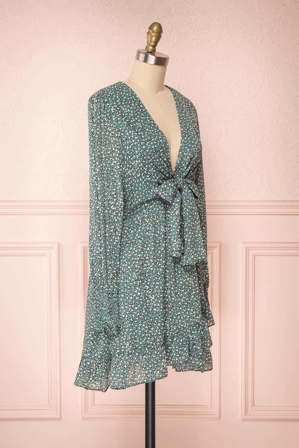 Guada Turquoise Teal Patterned Long Sleeved Dress | Boutique 1861 side view
