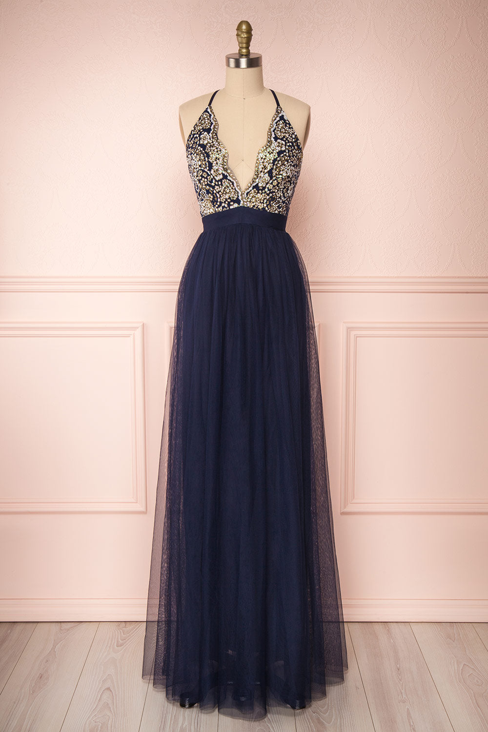Gunvor Navy Blue Mesh Gown with Glitter | Boutique 1861 1