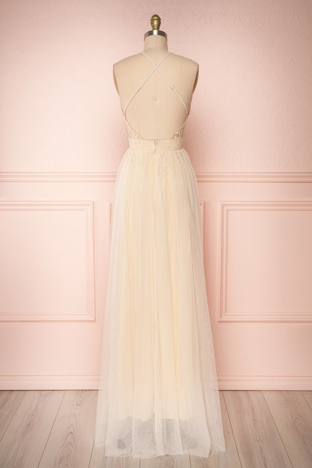 Gunvor Beige Mesh Gown with Glitter | Boutique 1861 back view