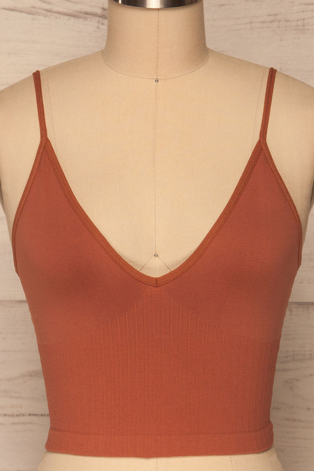 Hagen Rust V-Neck Cropped Cami | La petite garçonne front close up