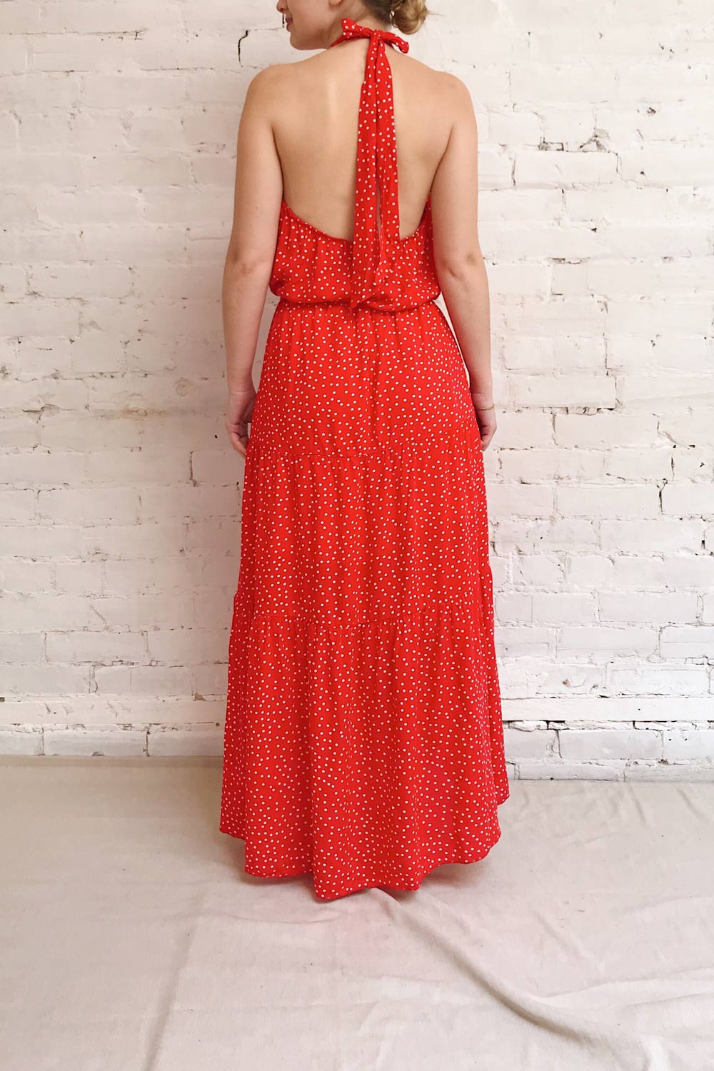 Hagoromo Red & White Polka Dots Maxi Dress | La petite garçonne model back