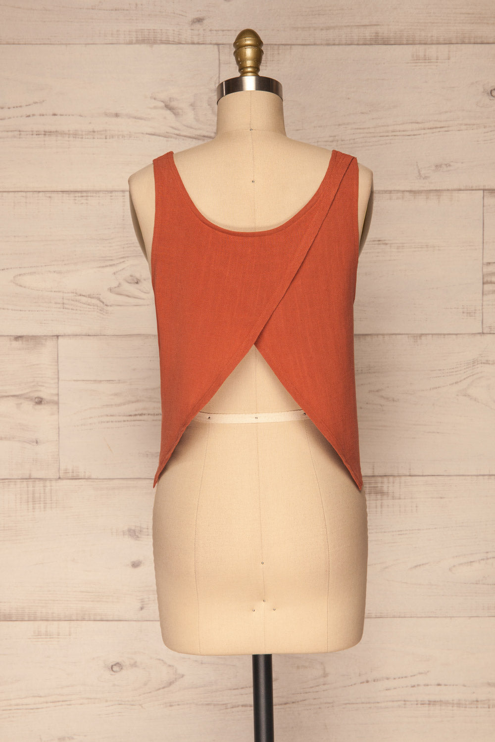 Halden Rust Orange Linen Crop Top | La petite garçonne back view
