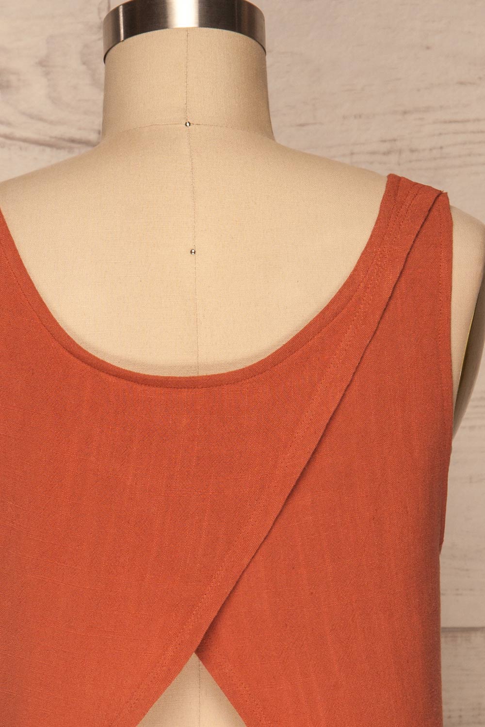 Halden Rust Orange Linen Crop Top | La petite garçonne back view