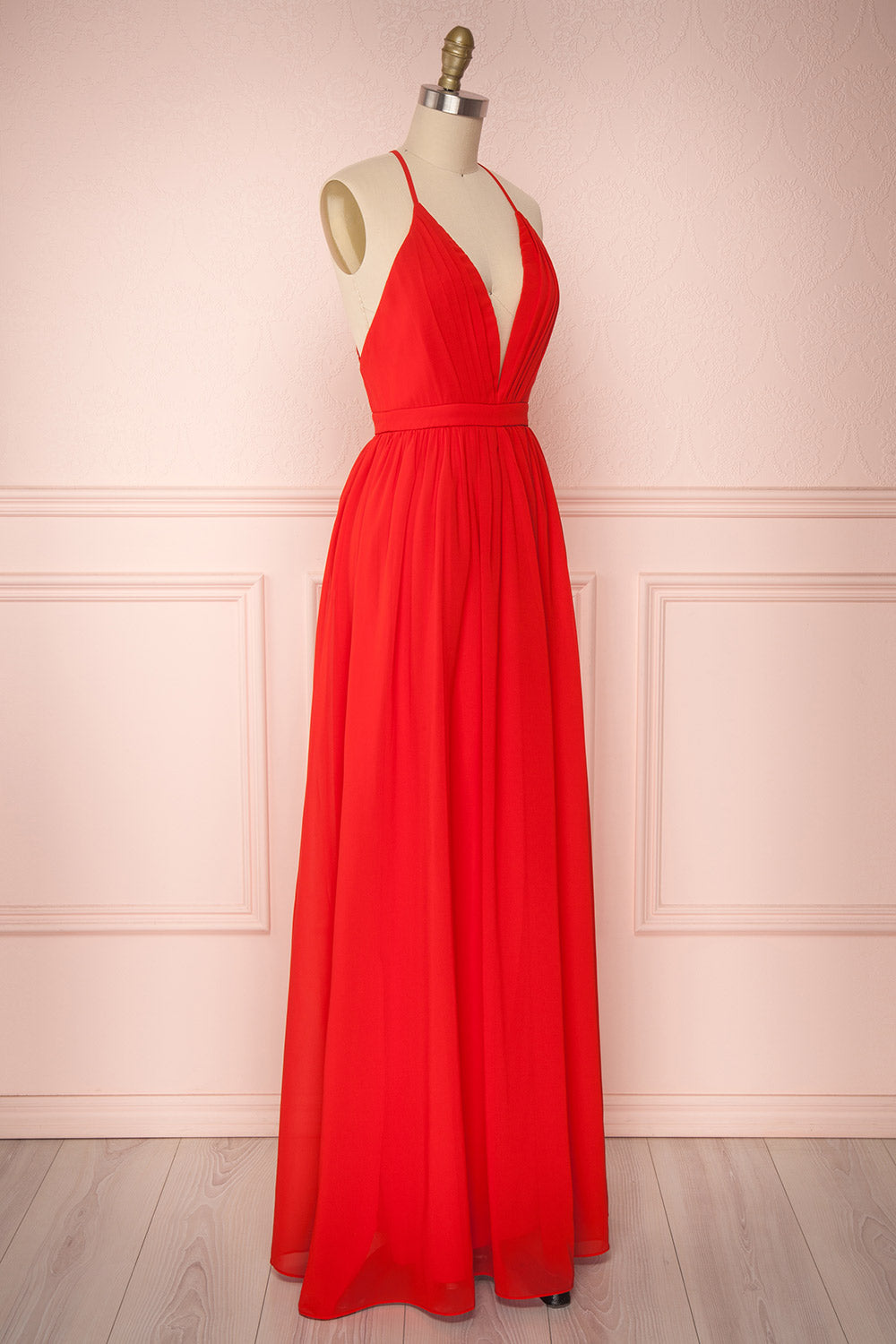 Haley Red | Deep V-Neck Chiffon Maxi Dress