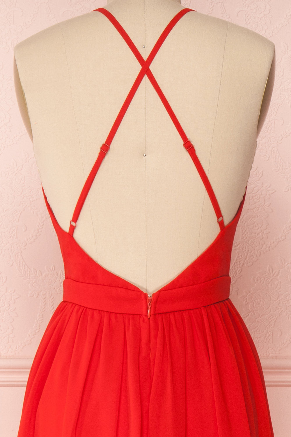 Haley Red | Deep V-Neck Chiffon Maxi Dress