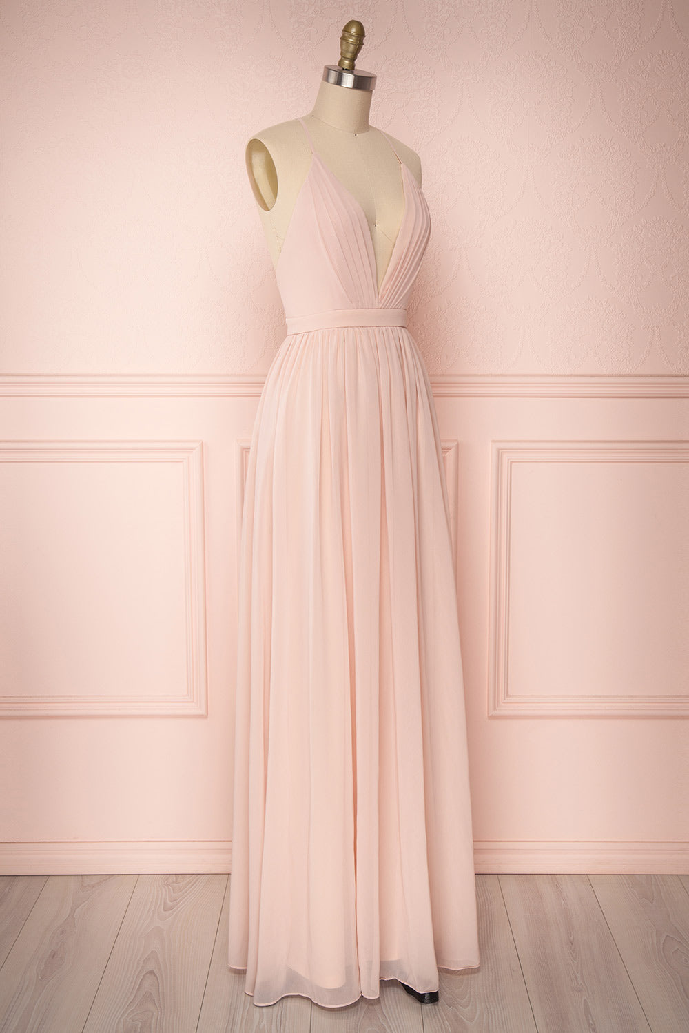 Haley Blush | Deep V-Neck Chiffon Maxi Dress