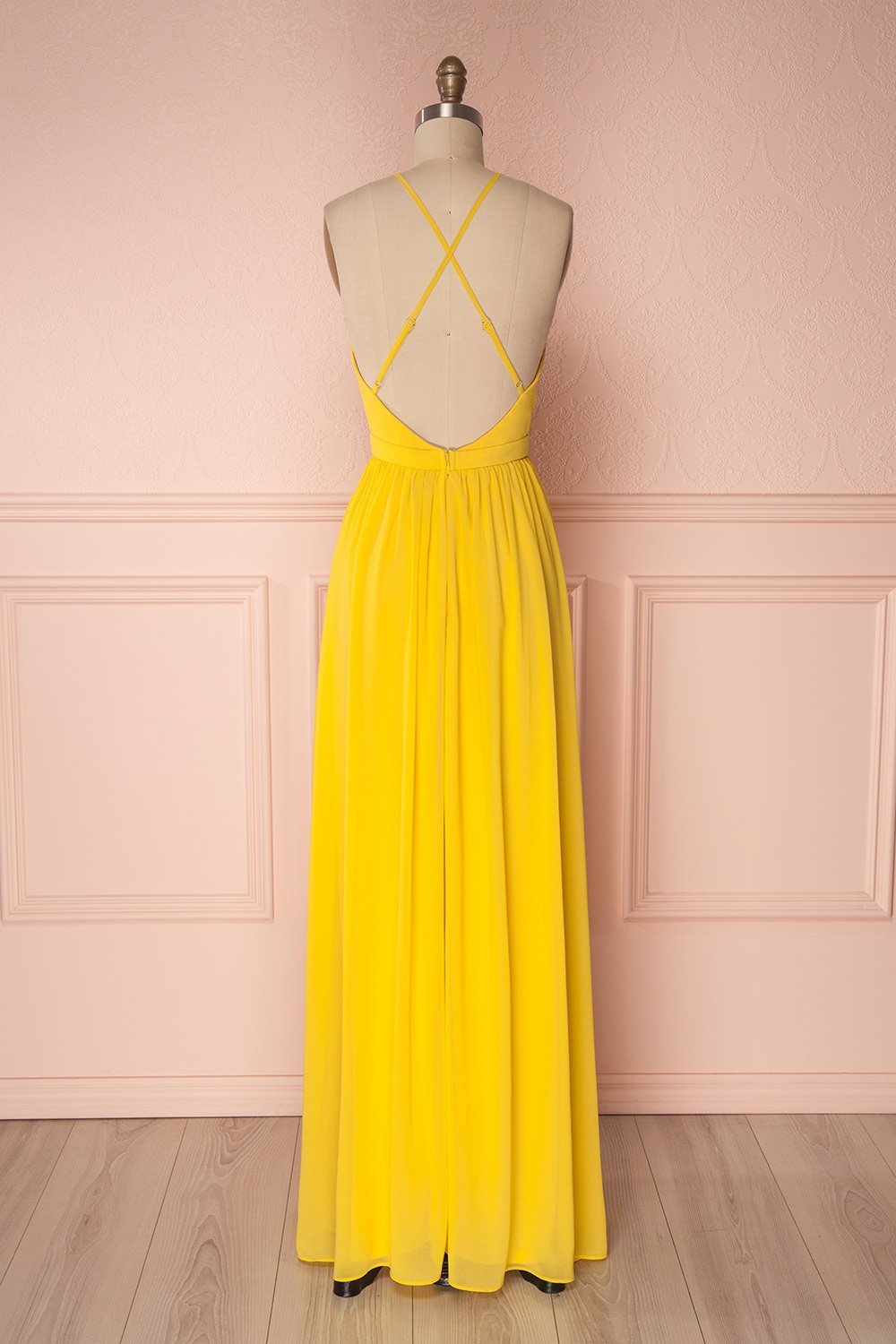 Haley Jaune | Robe Maxi en Chiffon à Décolleté Plongeant