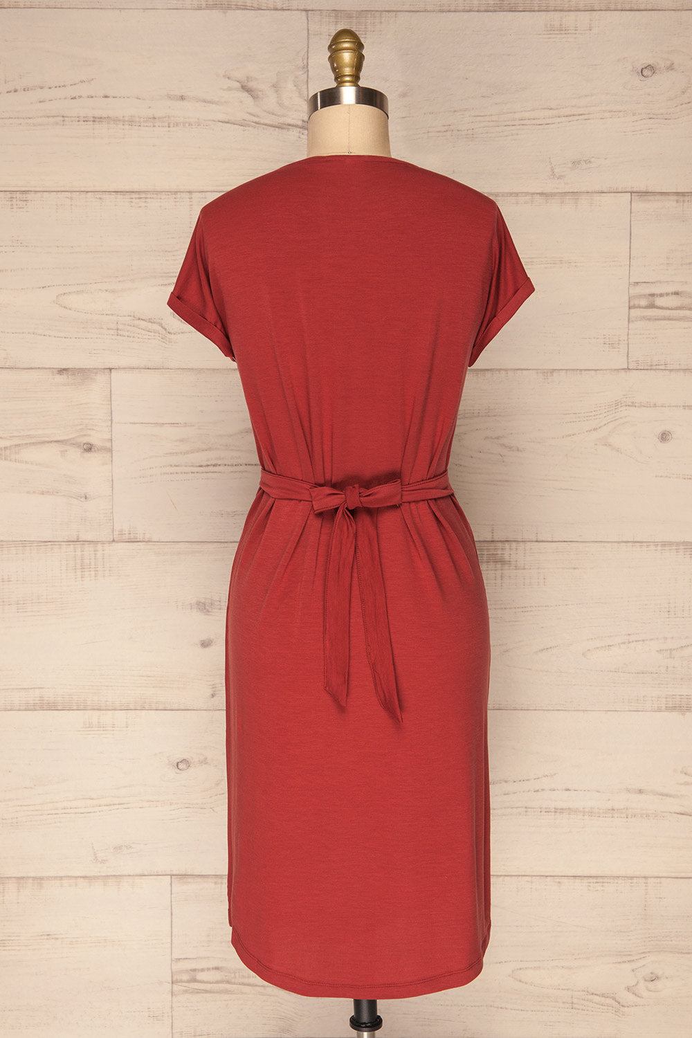 Halluin Crimson Red T-Shirt Dress with Belt | La Petite Garçonne