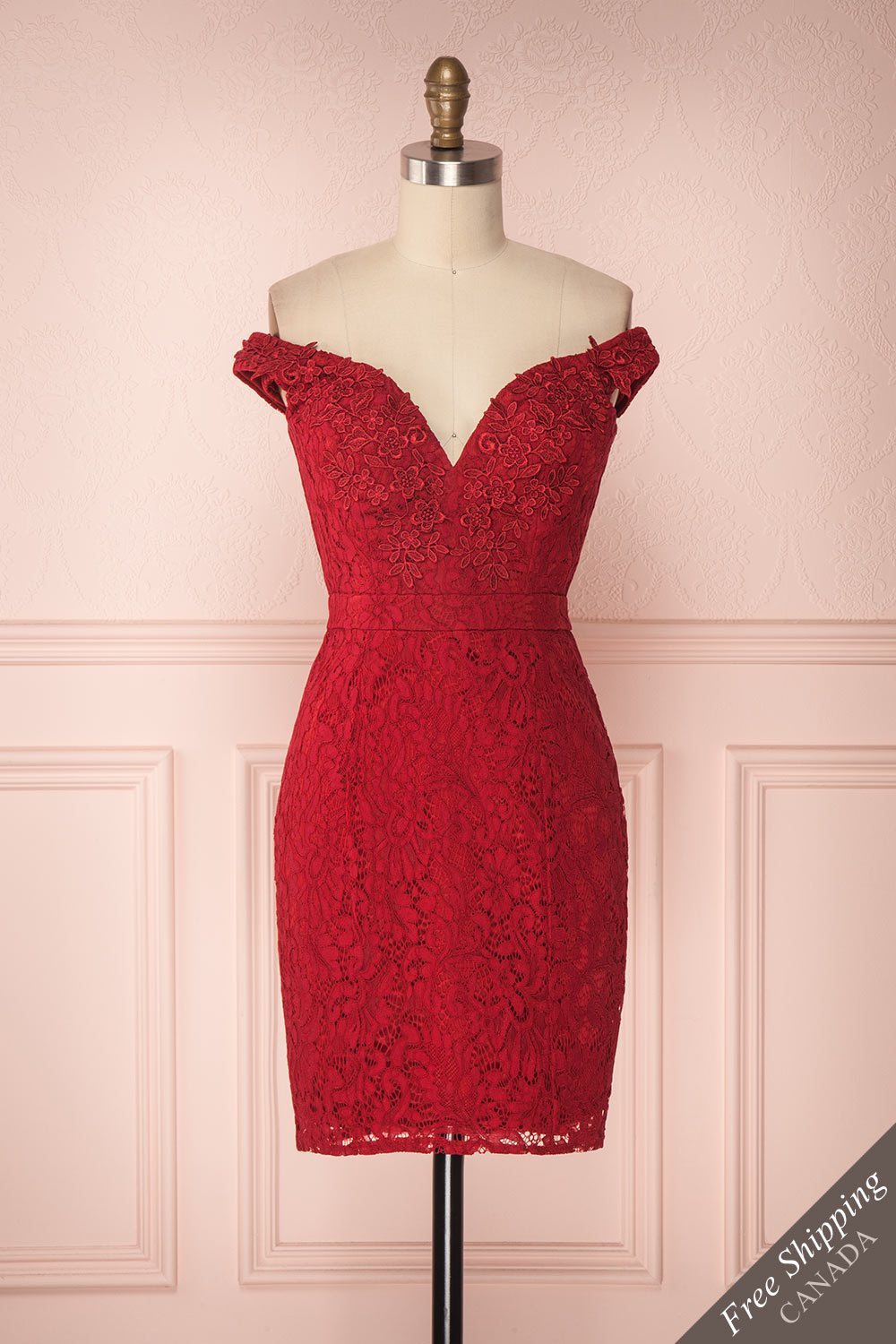chinese dress ladies Hasha Burgundy Lace Fitted Off-Shoulder Cocktail Dress