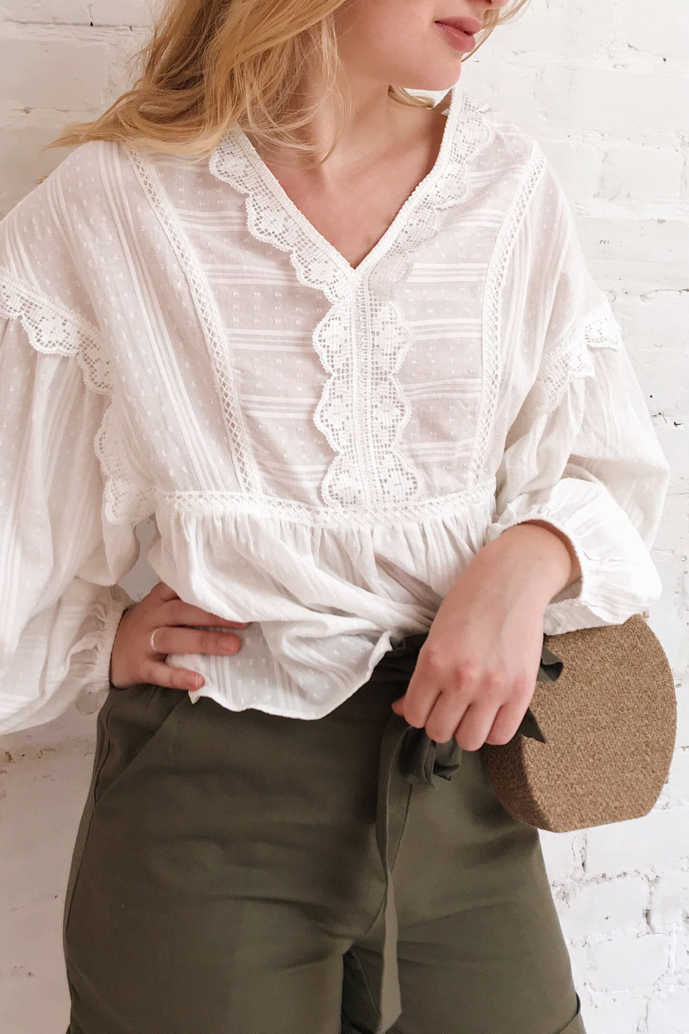 Hillerod White Blouse with Lace Details | La petite garçonne on model