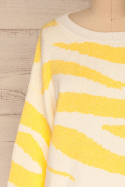 Hojuela Yellow Zebra Patterned Sweater | La petite garçonne front close-up