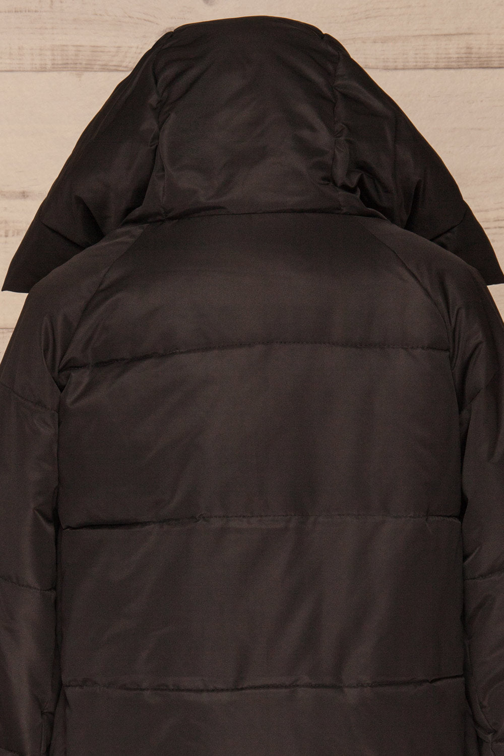 Huddersfield Black Short Quilted Coat with Hood | La Petite Garçonne back close-up hood