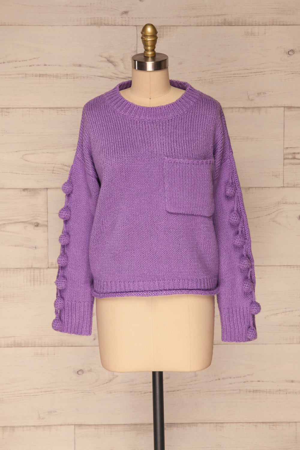Huesca Purple Pompom Knitted Sweater | La petite garçonne front view