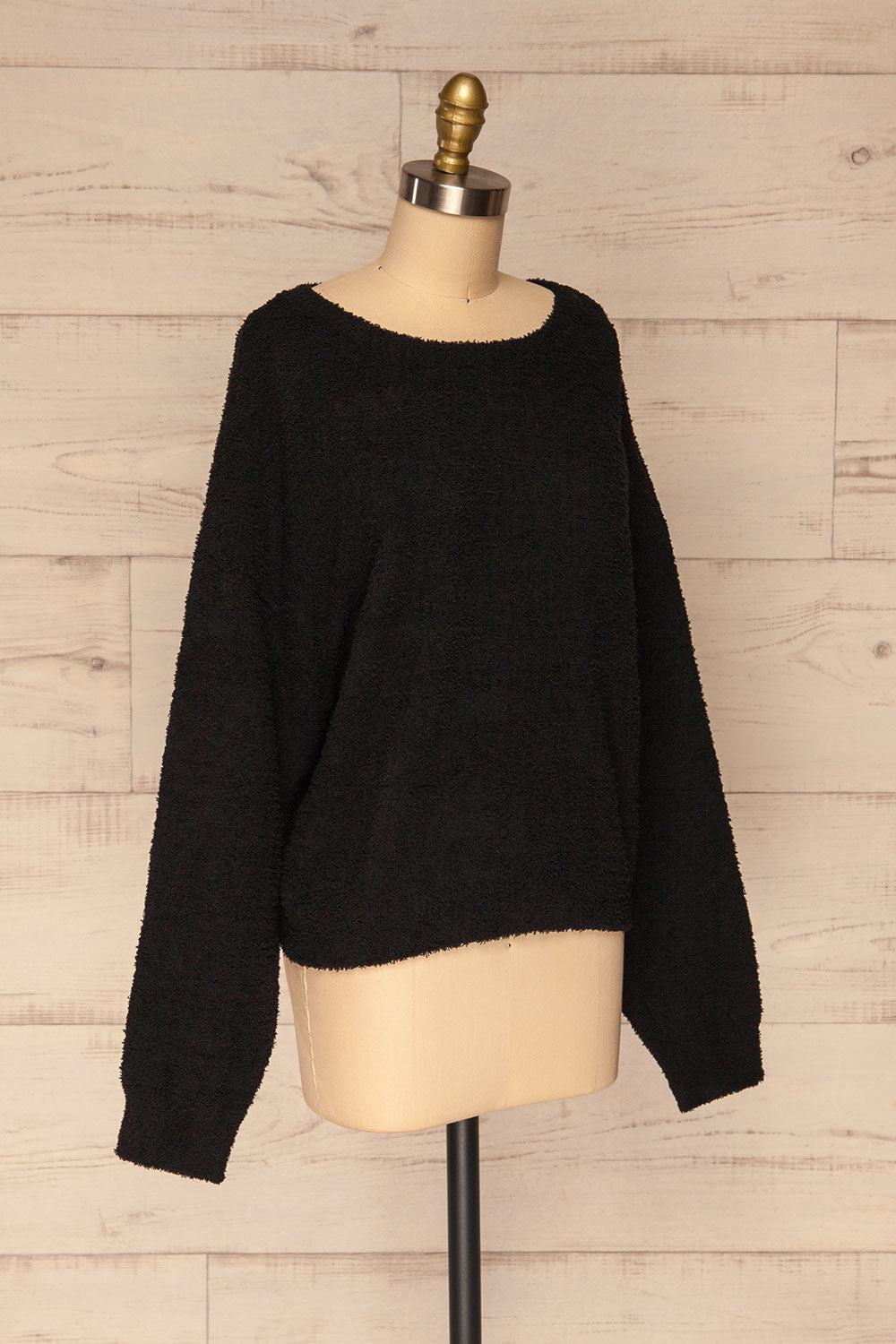 Hult Black Fuzzy Long Sleeve Sweater | La petite garçonne side view