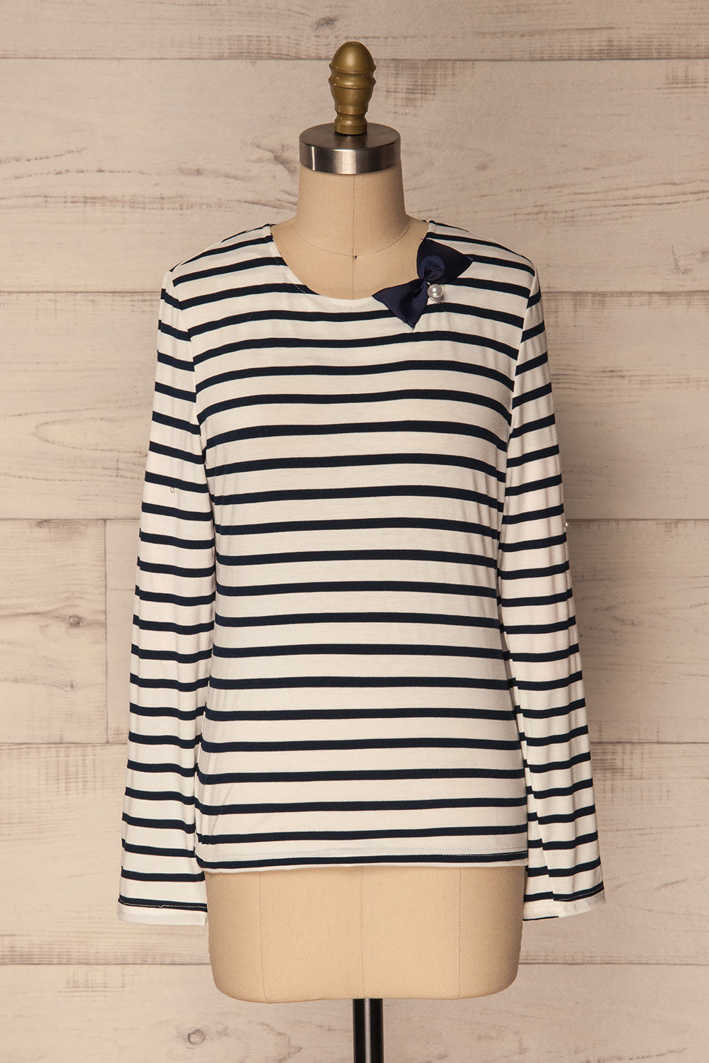 Husinec Navy Blue & White Striped Top with Bow | La Petite Garçonne 1
