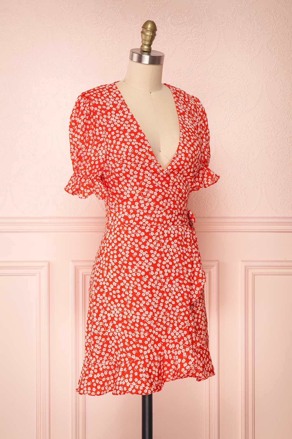 Hyemi Fire Red & White Floral Summer Wrap Dress | Boutique 1861