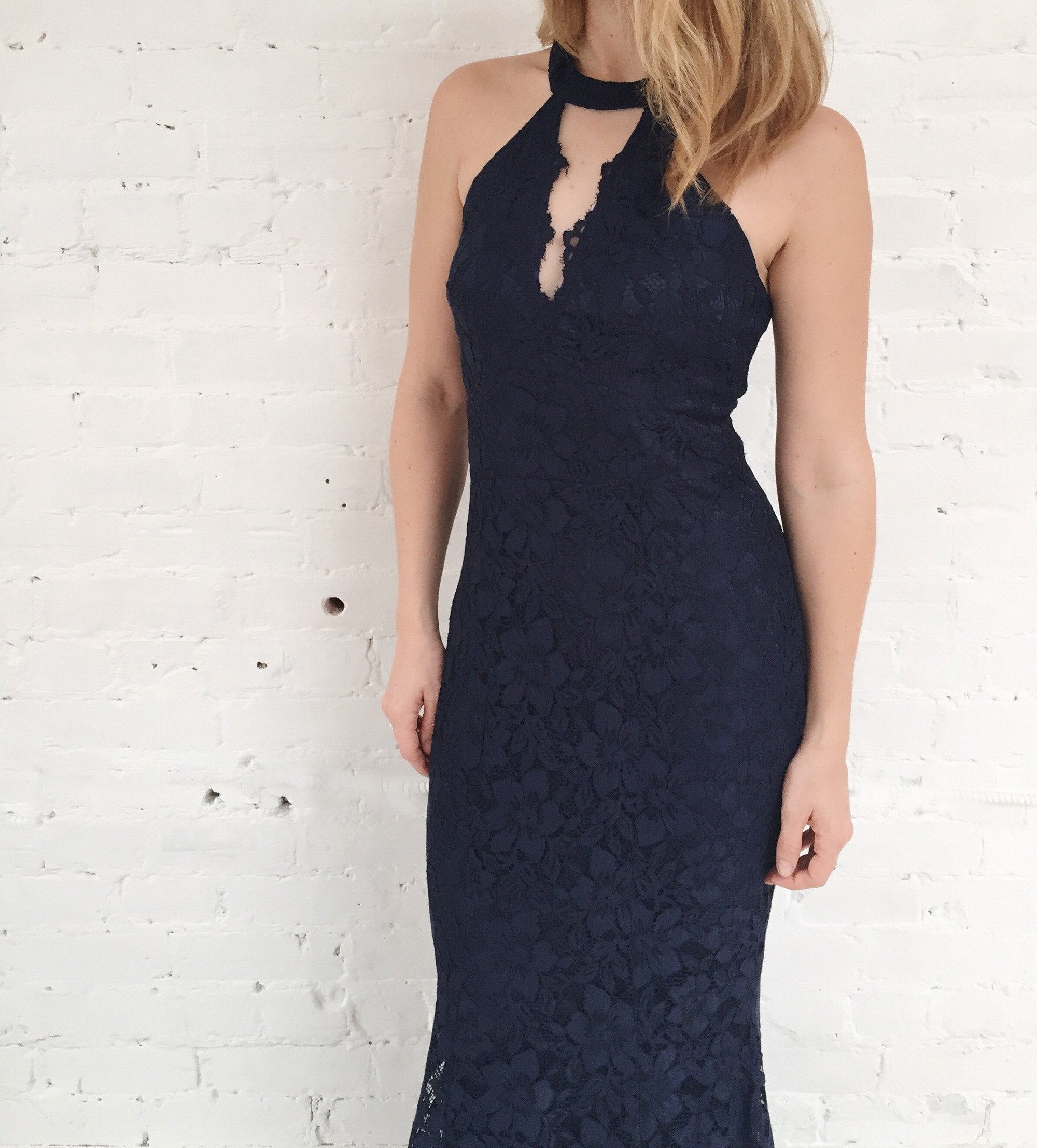 Nelliel Magenta | Lace Halter Gown