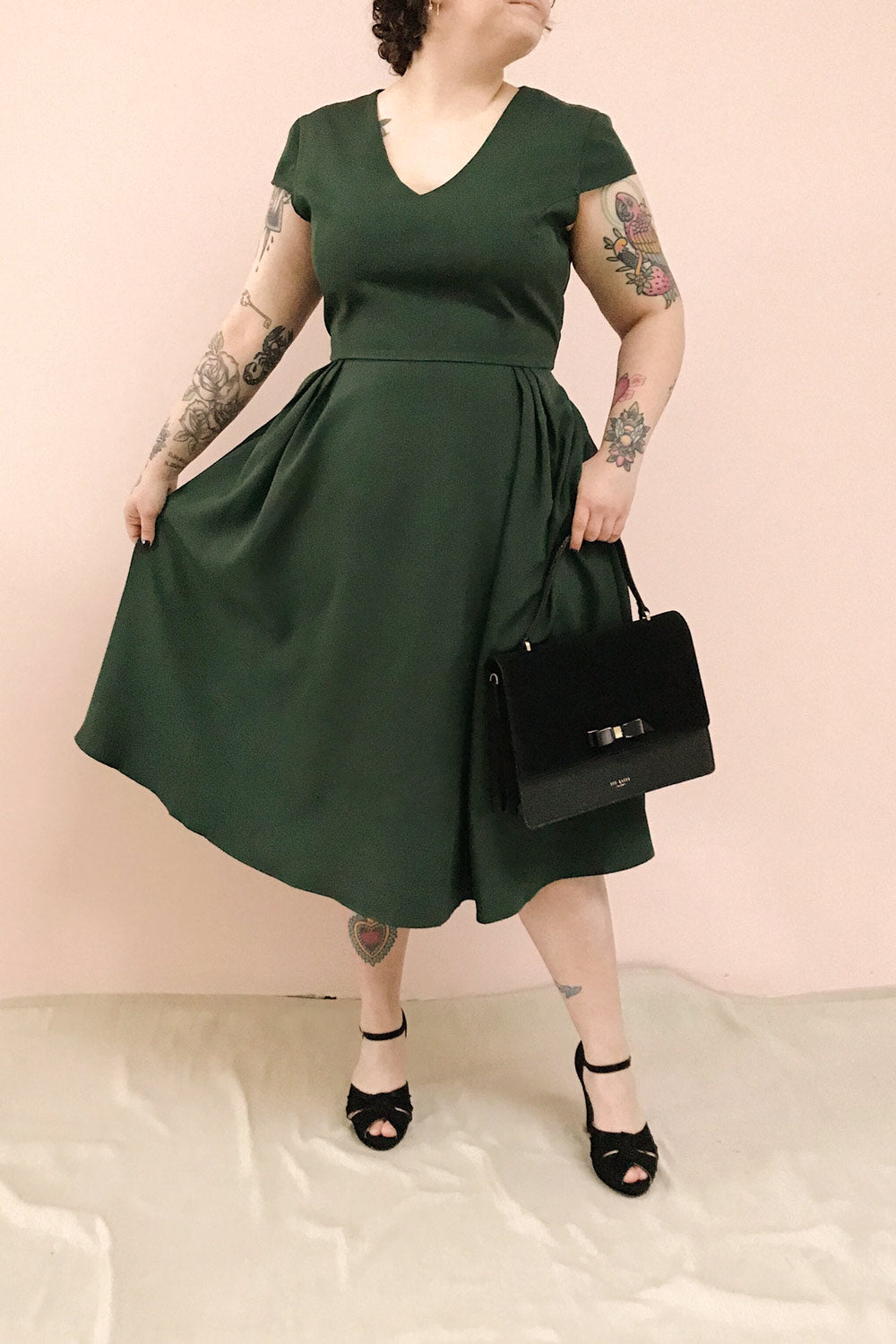 Iktomi Green V-Neck A-Line Midi Dress | Boutique 1861 model look