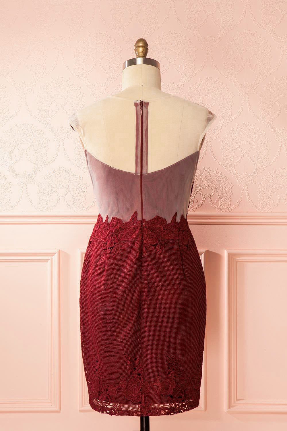 Ilde Burgundy Crocheted Lace Plus Size Cocktail Dress | Boutique 1861