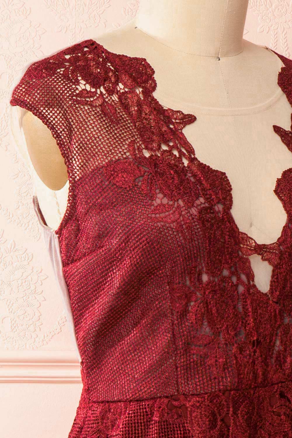 Ilde Burgundy Crocheted Lace Plus Size Cocktail Dress | Boutique 1861