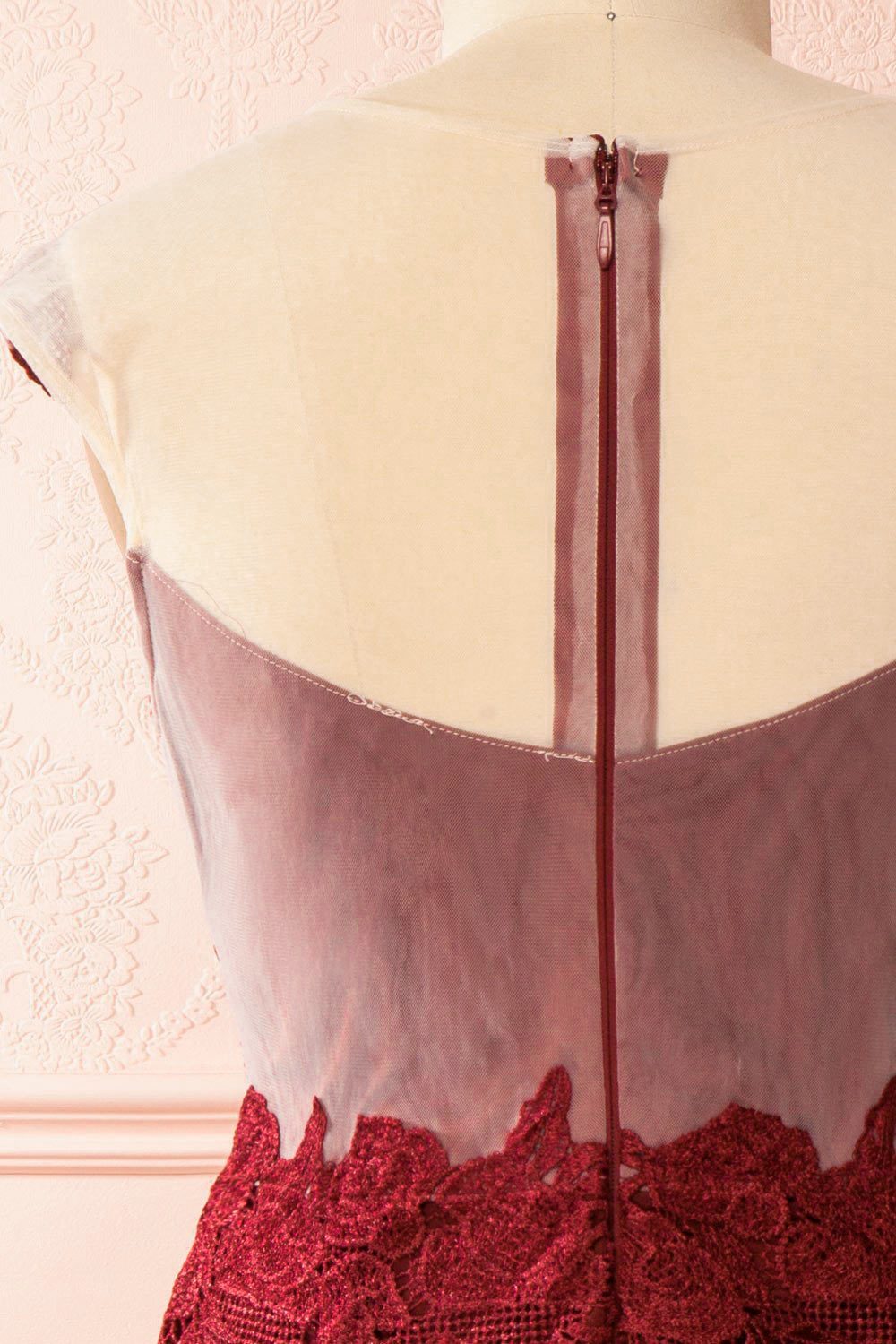 Ilde Burgundy Crocheted Lace Plus Size Cocktail Dress | Boutique 1861