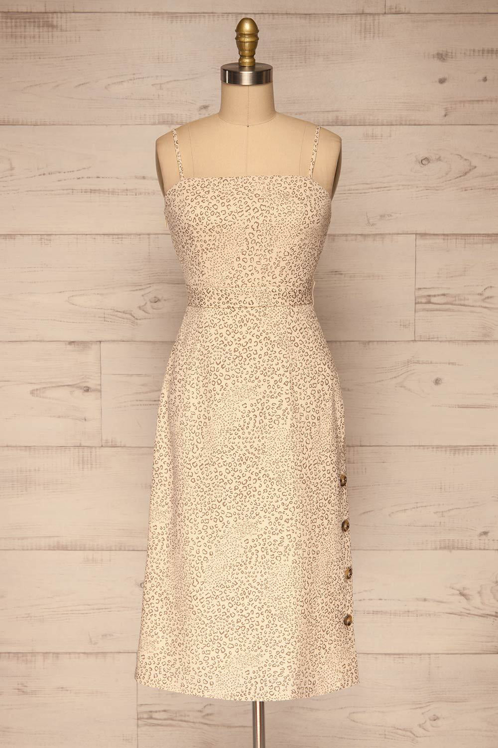 Imbabura Beige Animal Print Midi Dress | La petite garçonne
