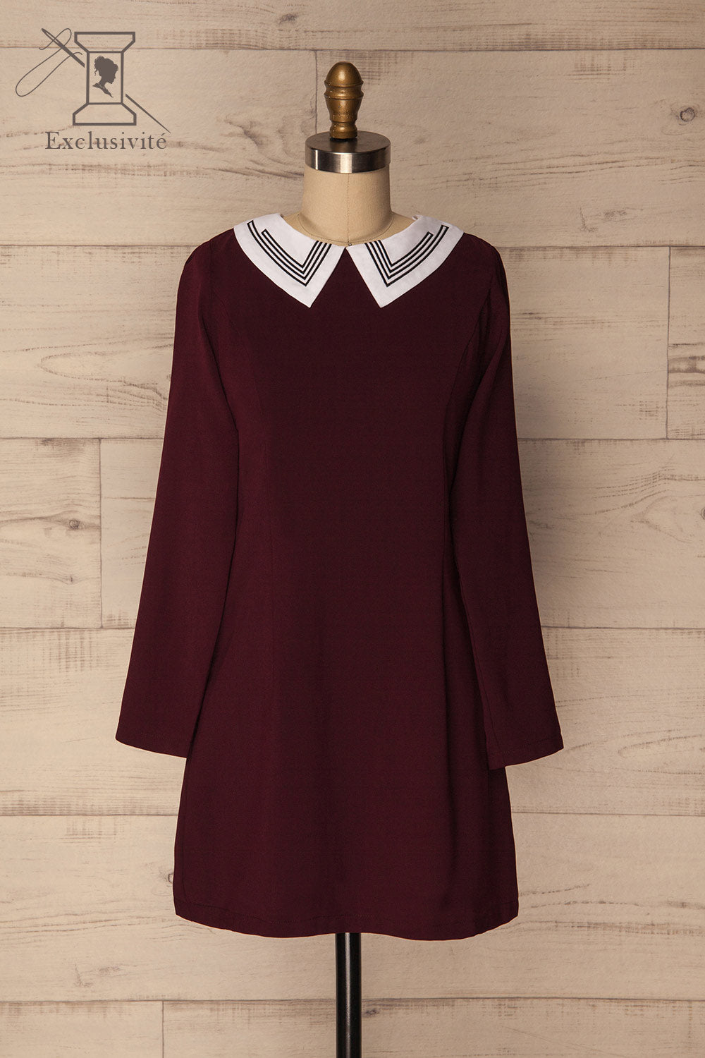 Inagod Burgundy Sheath Dress with Shirt Collar | La Petite Garçonne