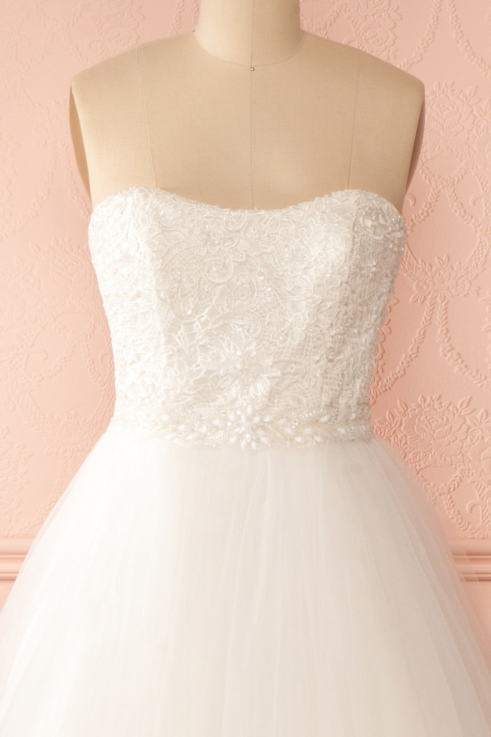 Isabella - White tulle and beaded lace bust bridal gown