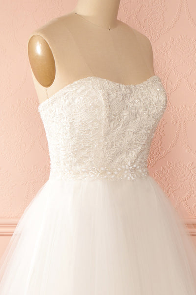 Isabella - White tulle and beaded lace bust bridal gown