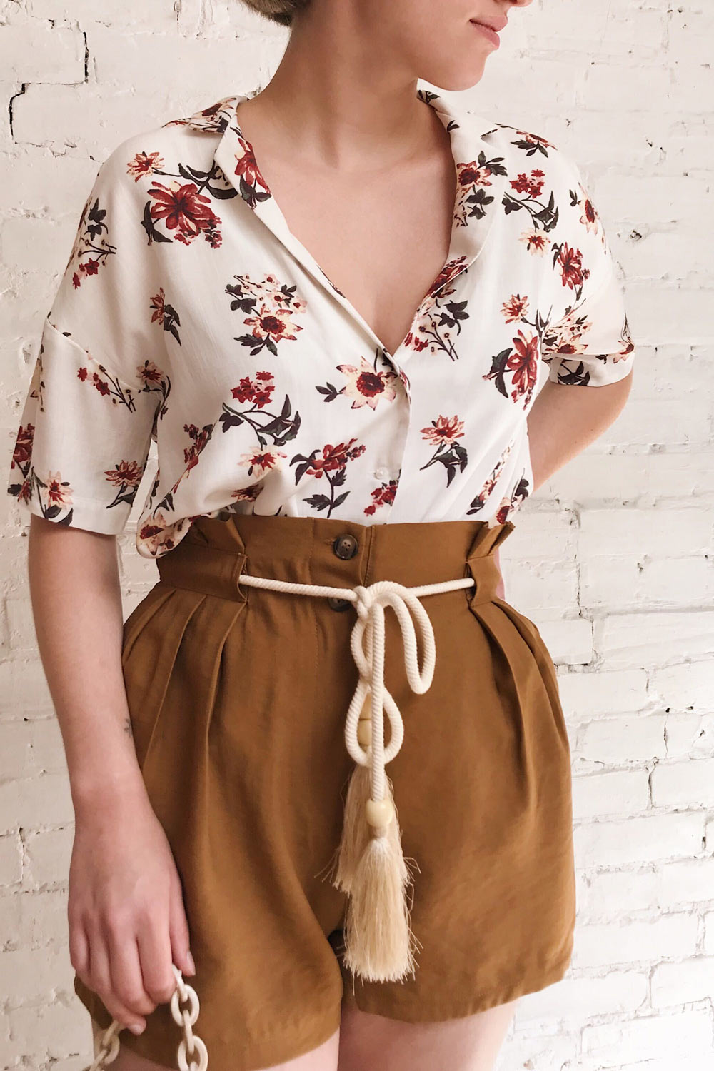 Isaurre White Floral Short Sleeve Blouse | Boutique 1861 on model