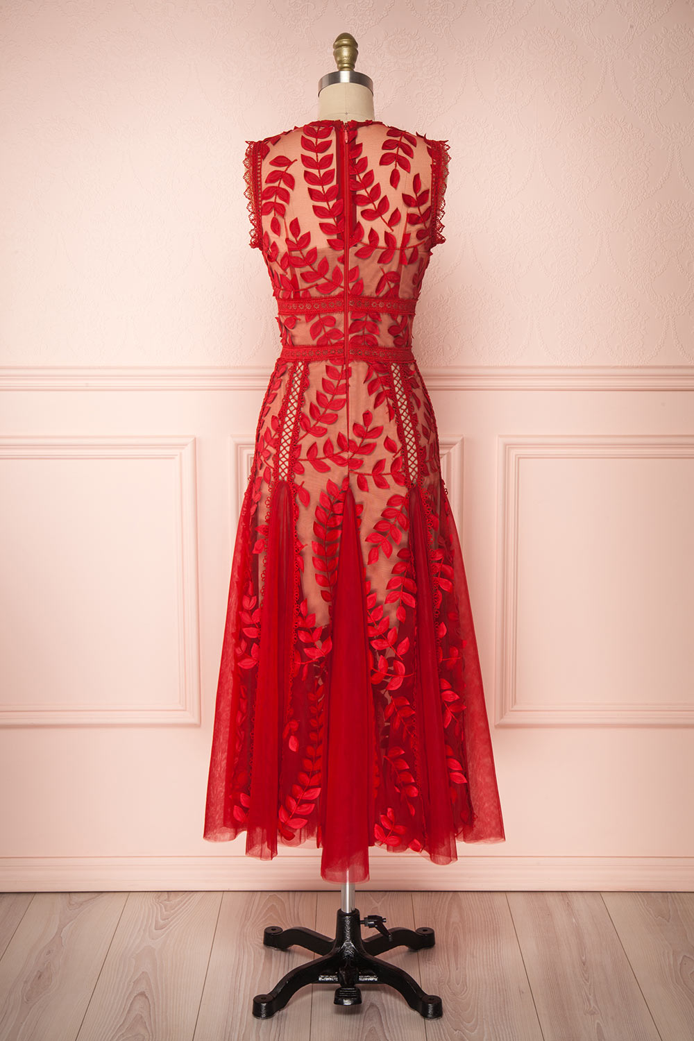 Ishikari Red Tulle & Lace Midi Mermaid Dress | Boudoir 1861 back view