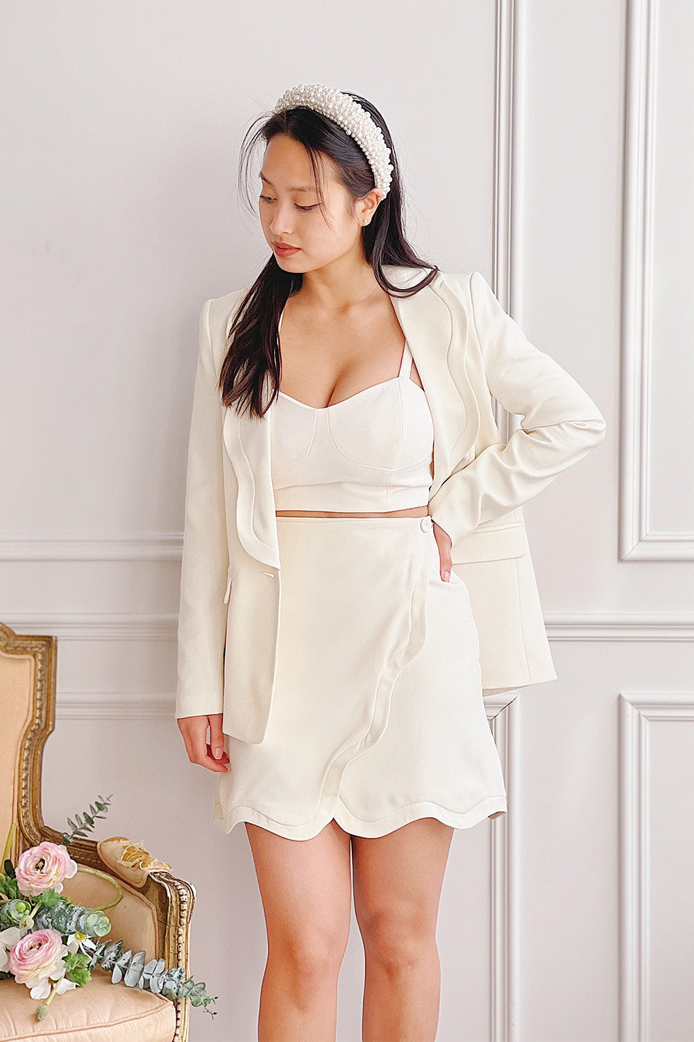 Adriana High-Waisted Skirt w/ Scalloped Hem | Boudoir 1861 on model