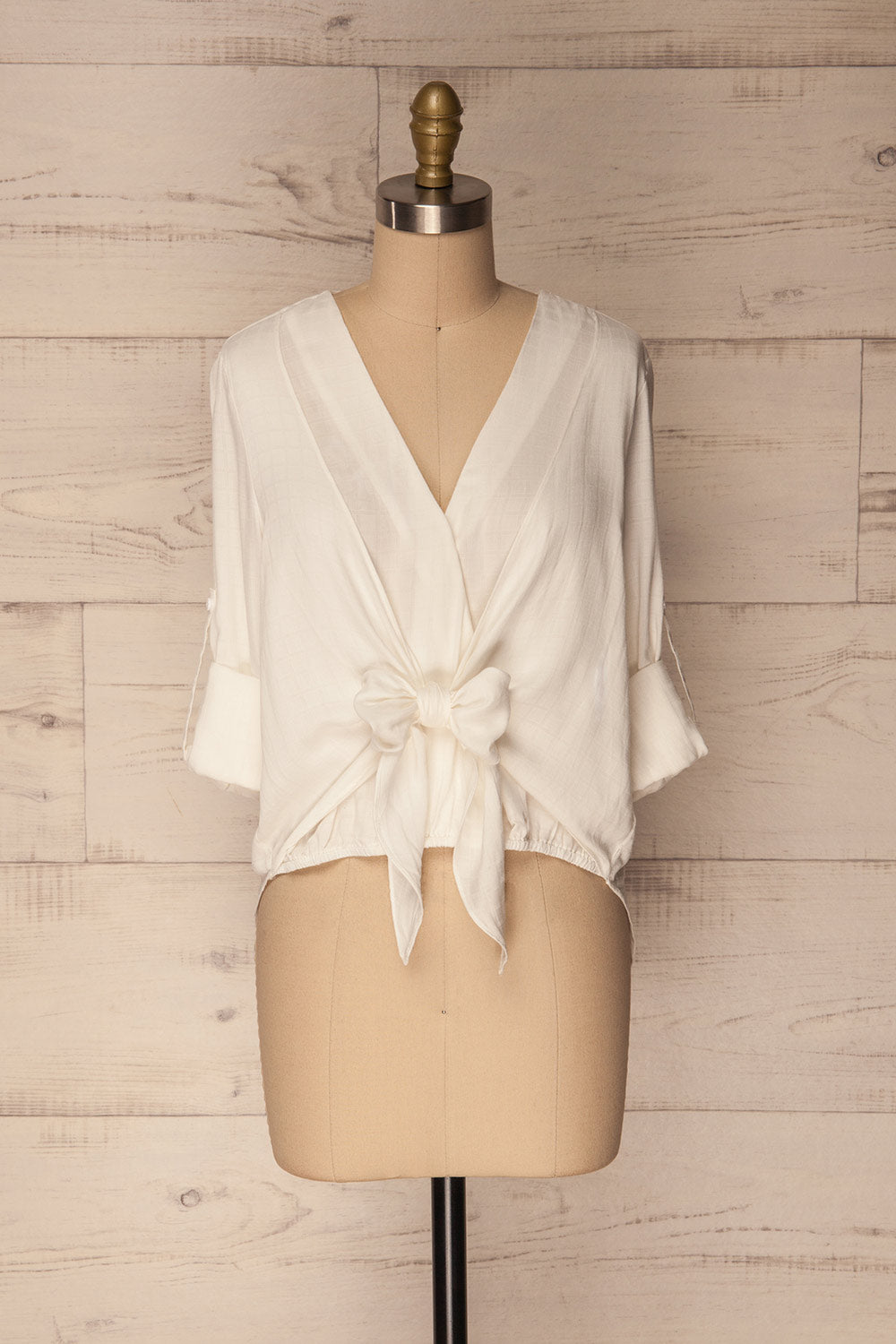 Izbica Ivory Wrap Neckline Blouse with Tie | La Petite Garçonne 1