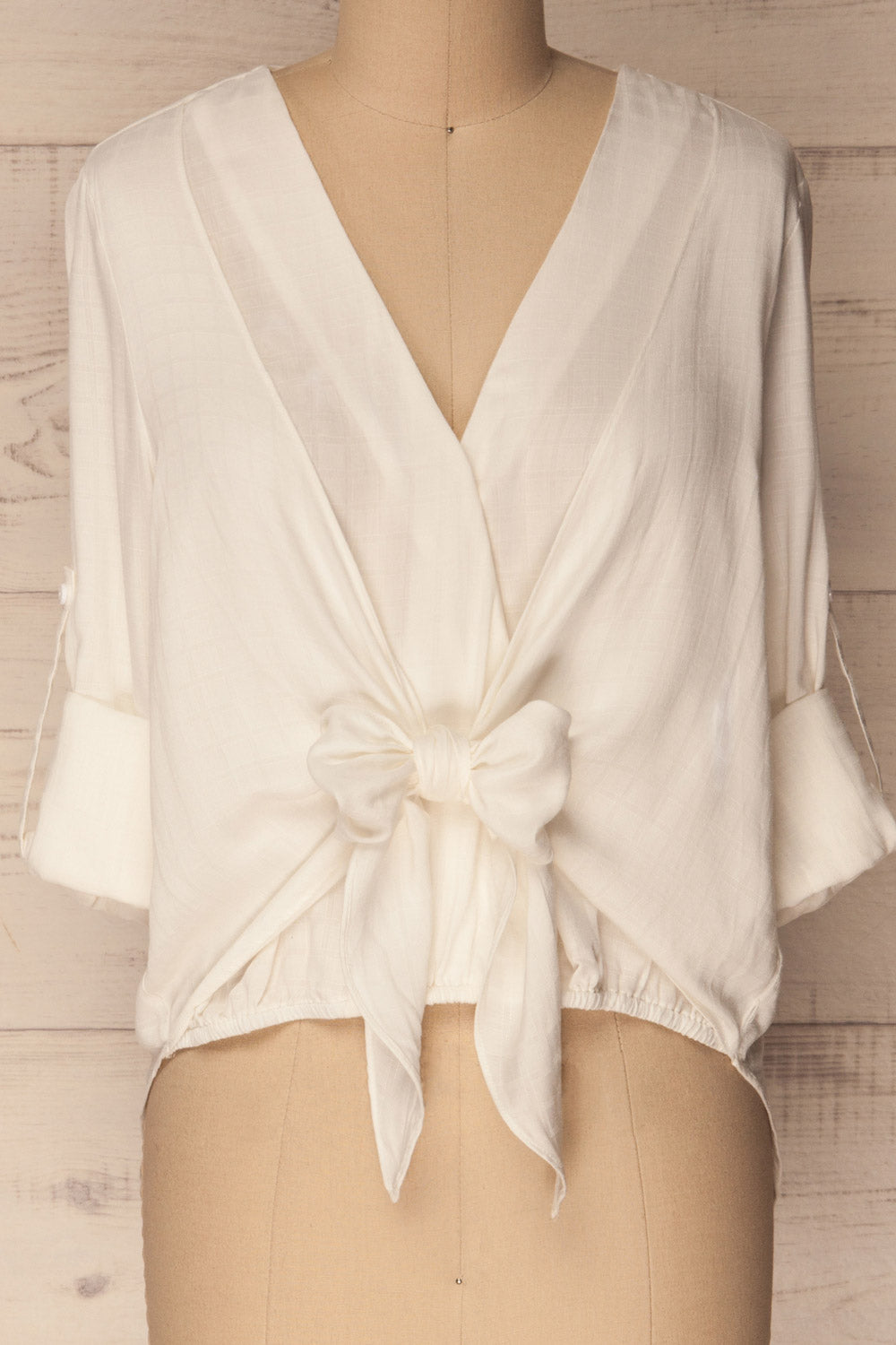 Izbica Ivory Wrap Neckline Blouse with Tie | La Petite Garçonne 4