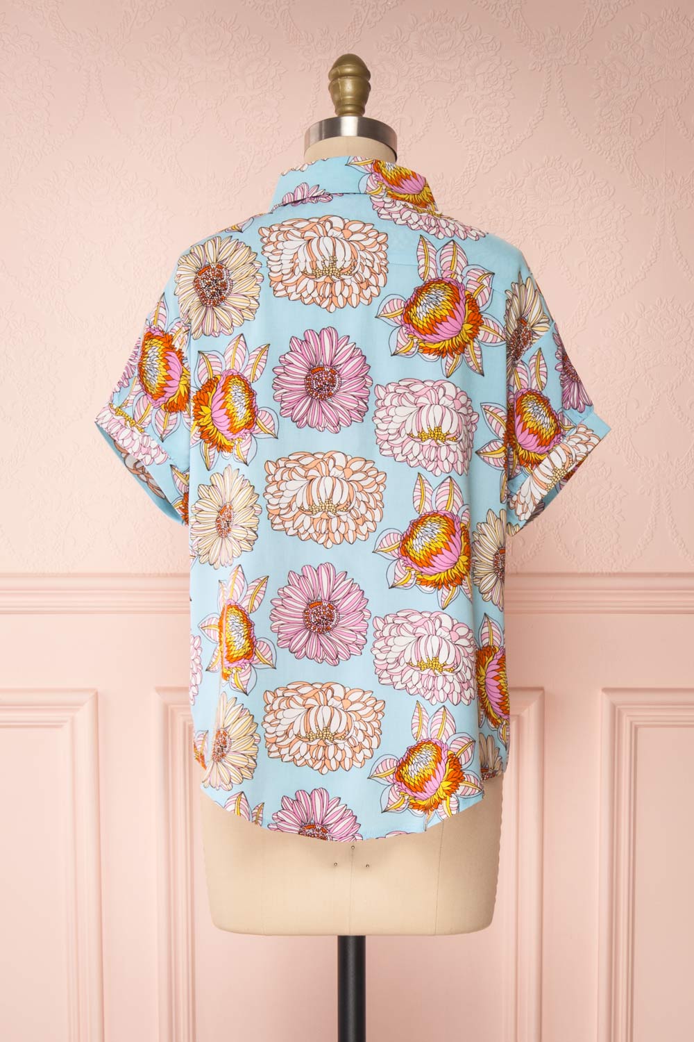 Jacinthe Colourful Floral Print Short Sleeve Shirt | Boutique 1861 back view