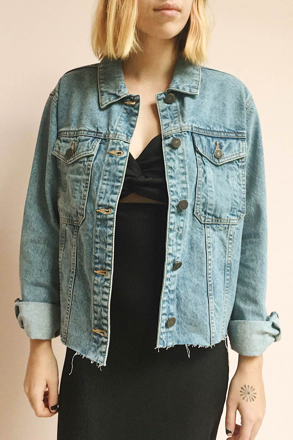Tripani Light Blue Denim Jacket | La Petite Garçonne on model