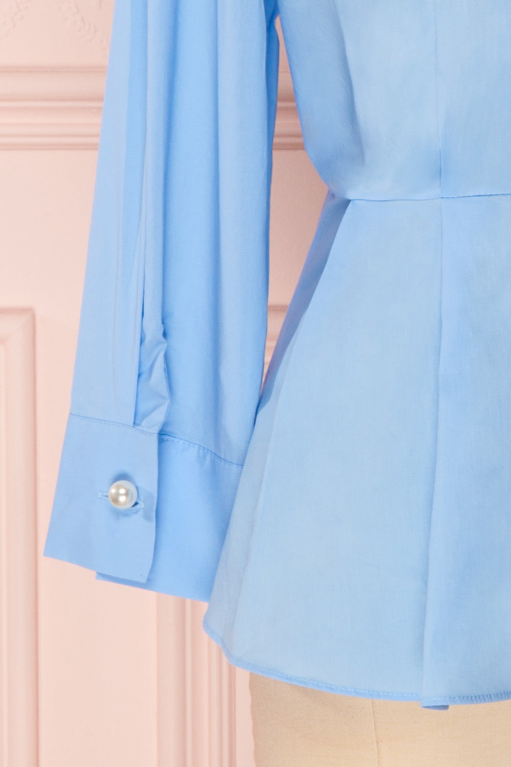 Jaina Light Blue Peplum Blouse with Pearls Buttons | Boutique 1861 8