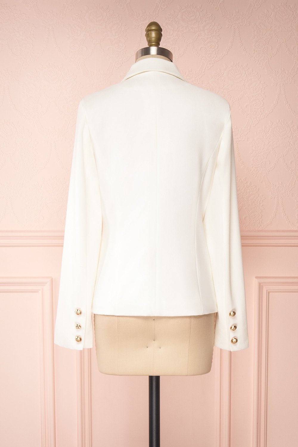 Jatayu White Tailored Jacket w/ Gold Buttons back view | Boudoir 1861