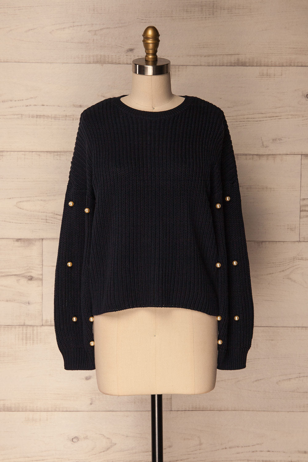 Jatiel Navy Blue Knit Sweater with Pearls | La Petite Garçonne 1