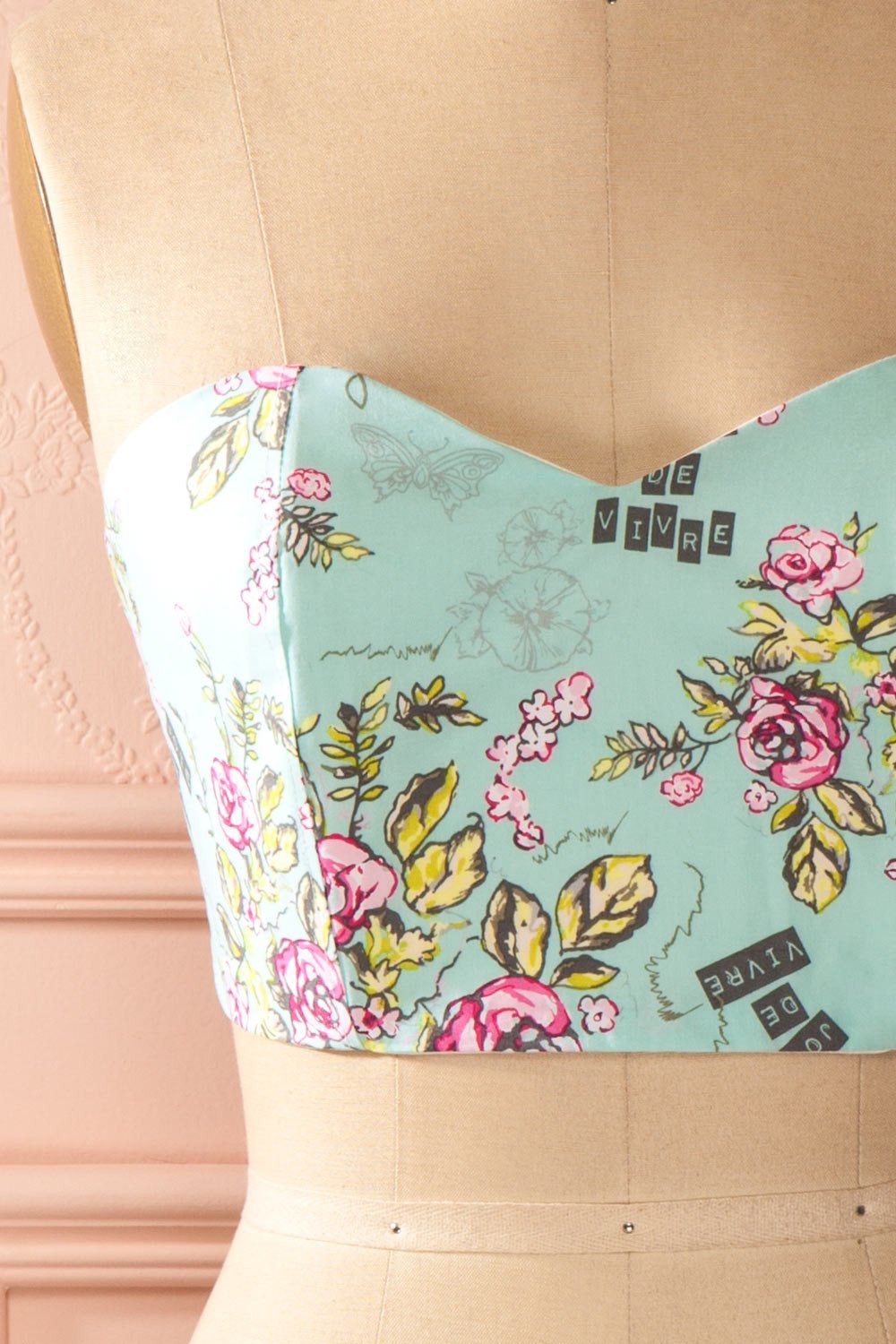 Jayne Joie Aqua - Turquoise floral print bustier top