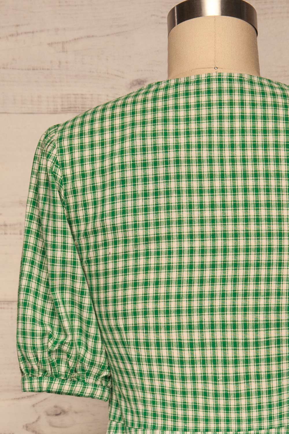 Jirina Green Gingham Short Dress | La petite garçonne back close up