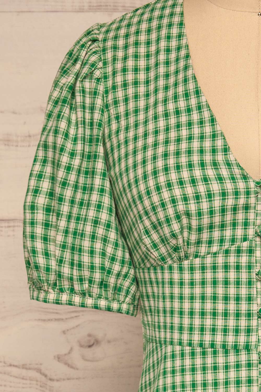 Jirina Green Gingham Short Dress | La petite garçonne sleeves