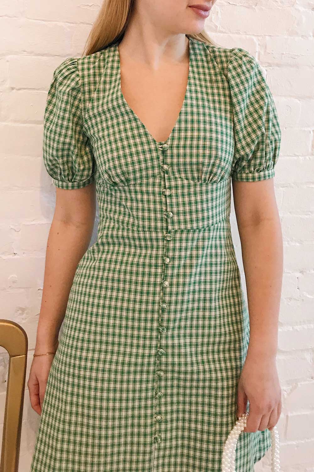 Jirina Green Gingham Short Dress | La petite garçonne on model