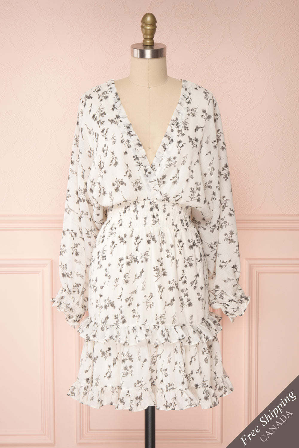 Joanie White Puffy Sleeve Floral Dress | Boutique 1861 front view FS