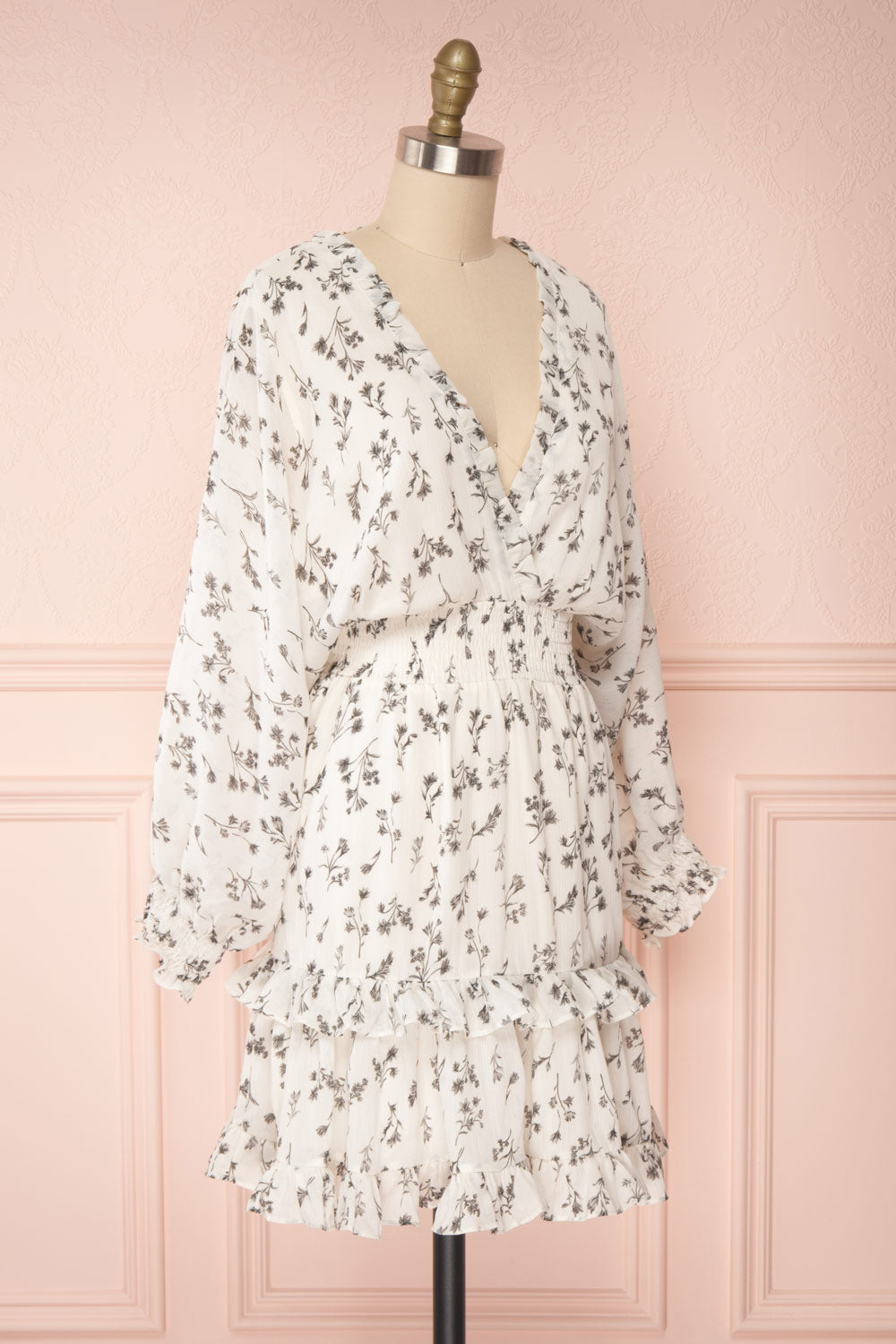 Joanie White Puffy Sleeve Floral Dress | Boutique 1861 side view