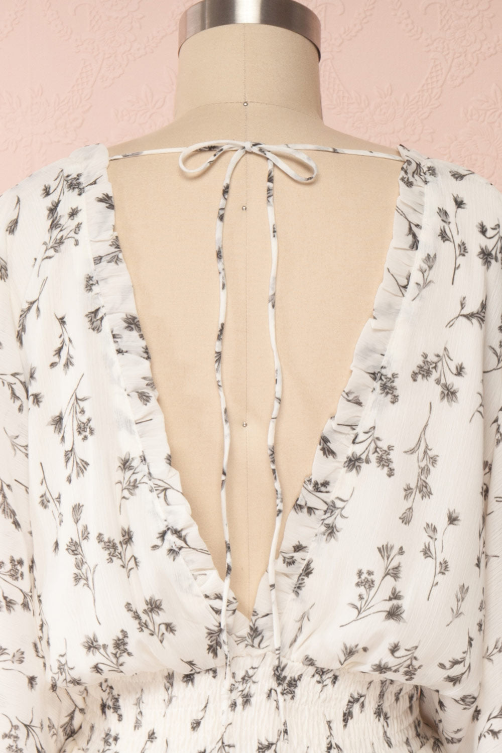 Joanie White Puffy Sleeve Floral Dress | Boutique 1861 back close up